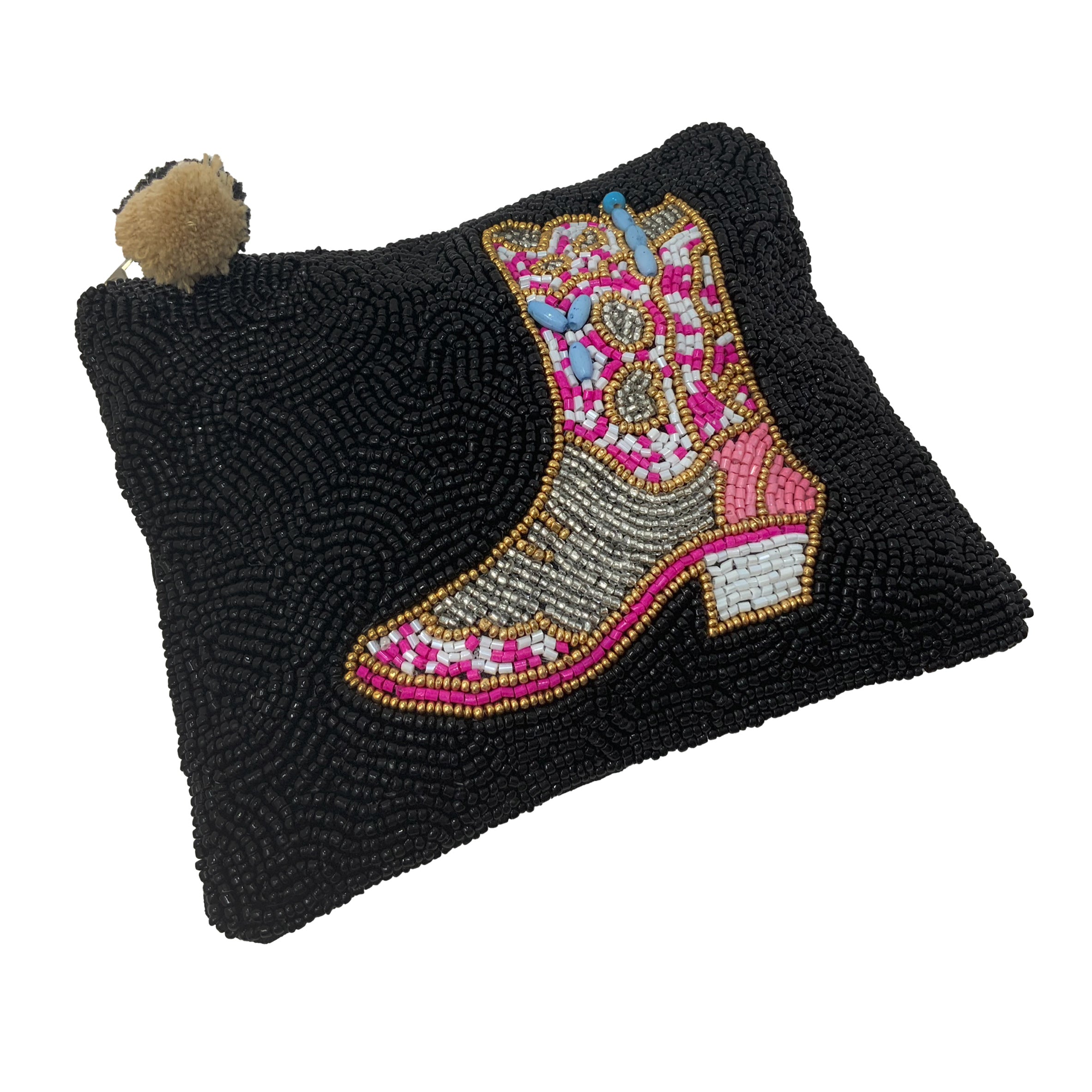 Think Pink Cowgirl Boot Beaded Coin Purse