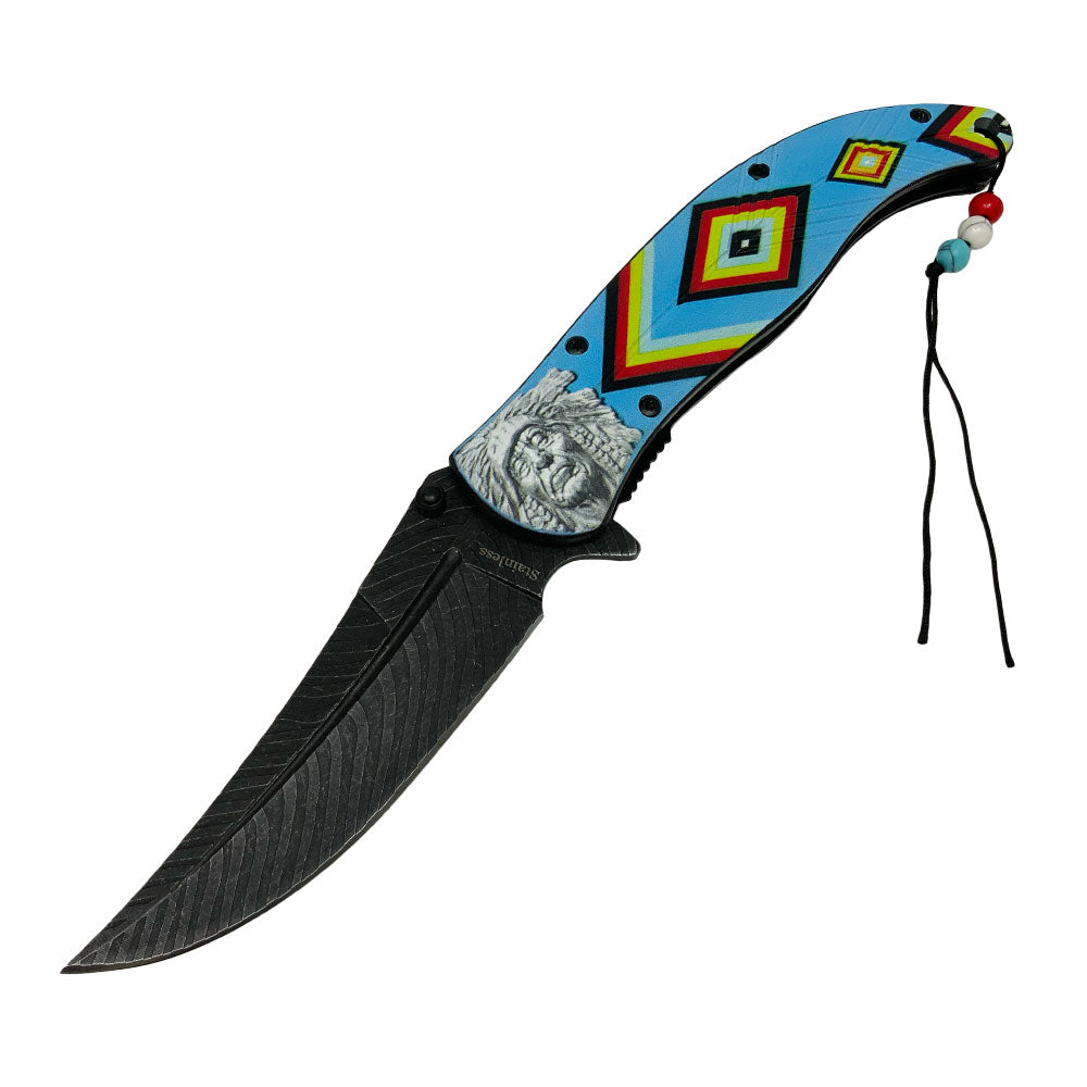 Blue Tribal Chief Assisted Folding Knife