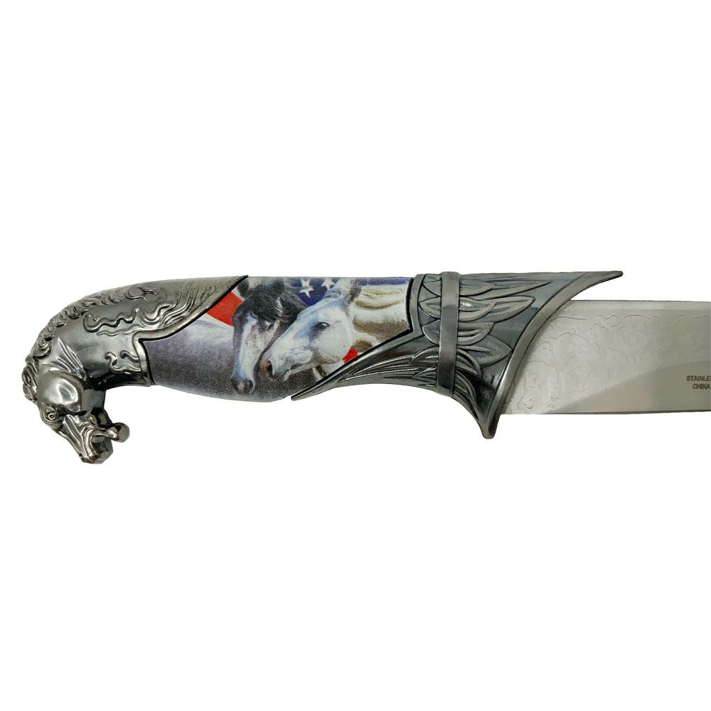 Stars and Stripes Horse Head Fixed Blade Dagger