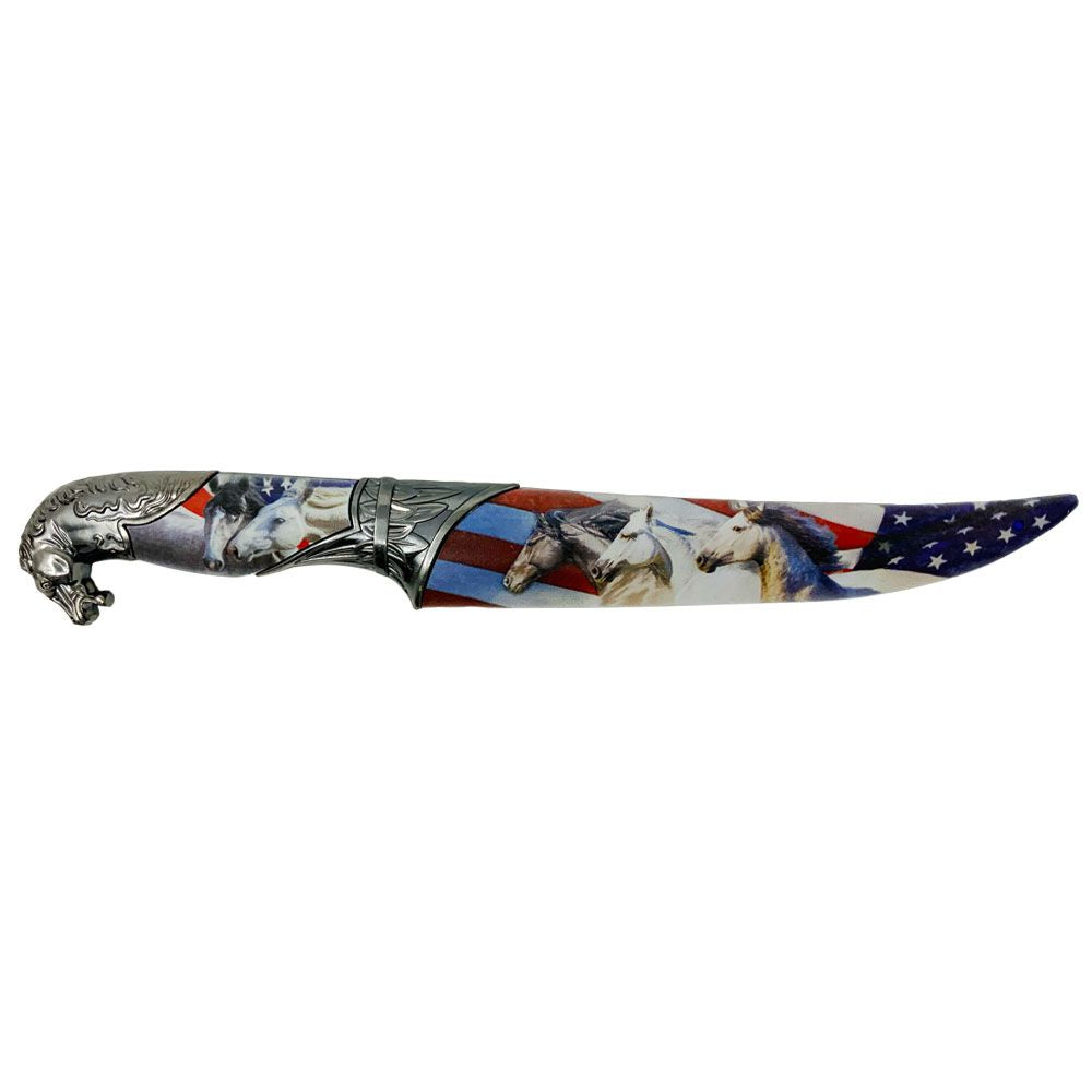 Stars and Stripes Horse Head Fixed Blade Dagger