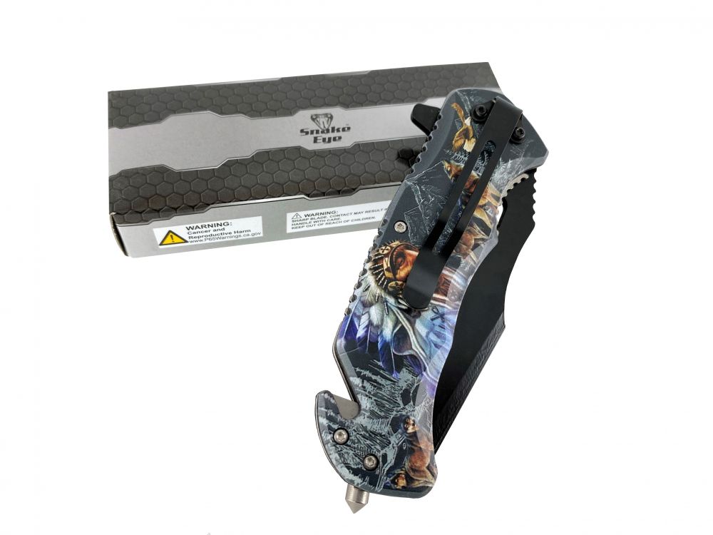 8" Spring Assist Knife with Tribal landscape