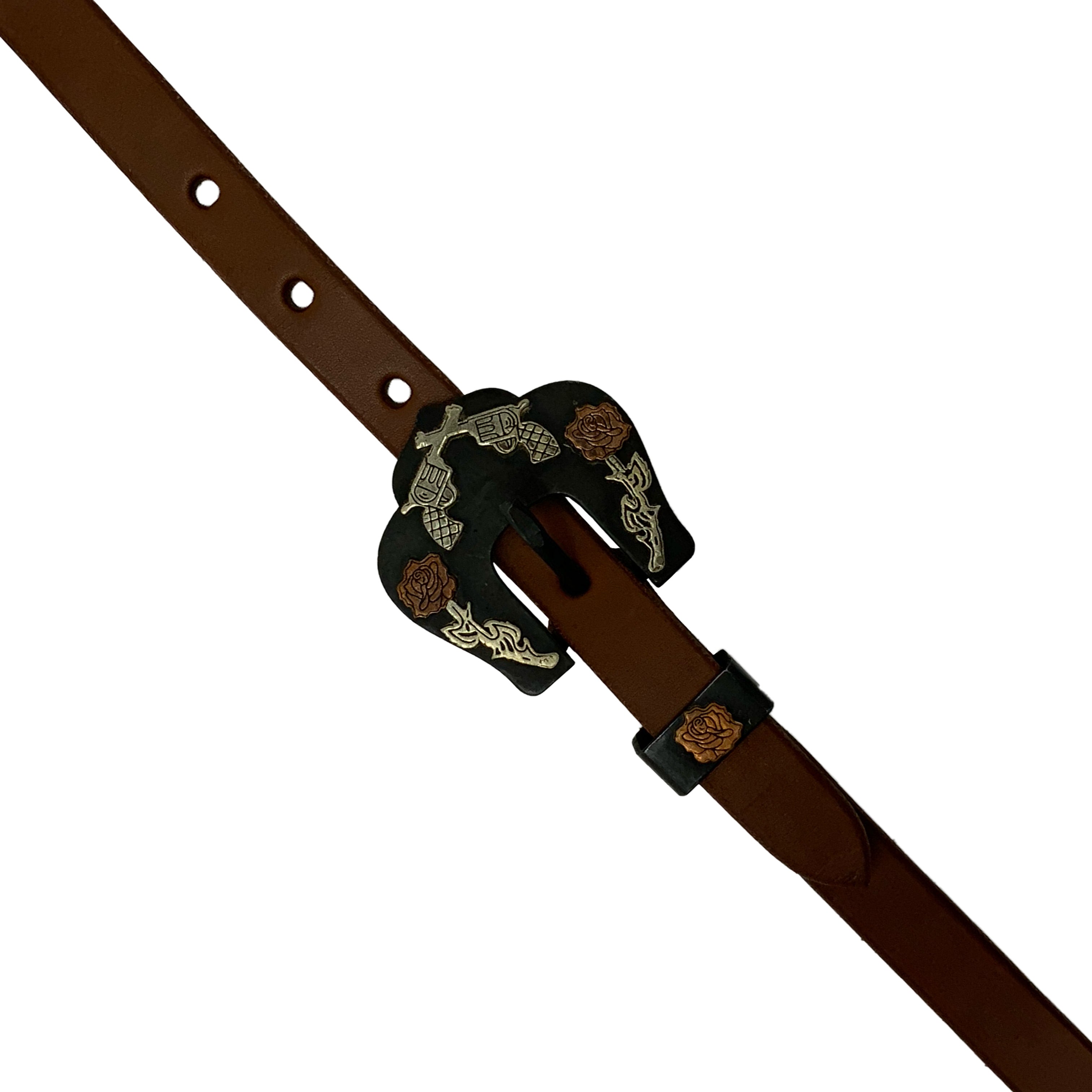 Showman Oiled Harness Single Ear Headstall With Guns and Roses Buckle