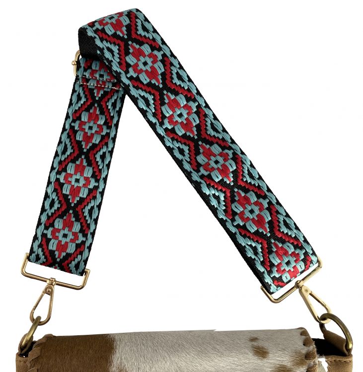Embroidered Nylon Replacement Bag Strap - teal and red