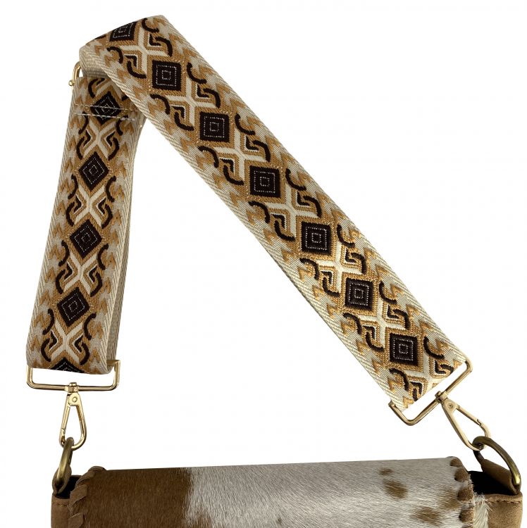 Embroidered Nylon Replacement Bag Strap - tan and brown