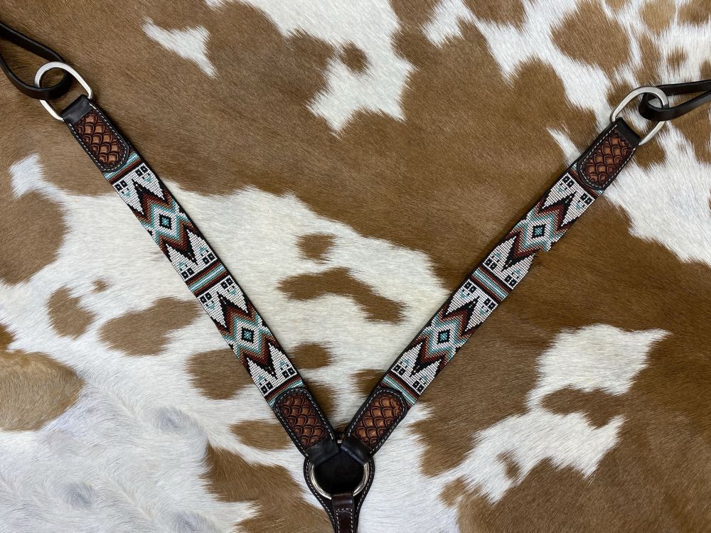 Showman Dark Brown Argentina Cow Leather Breast Collar with Southwest Beaded Inlays