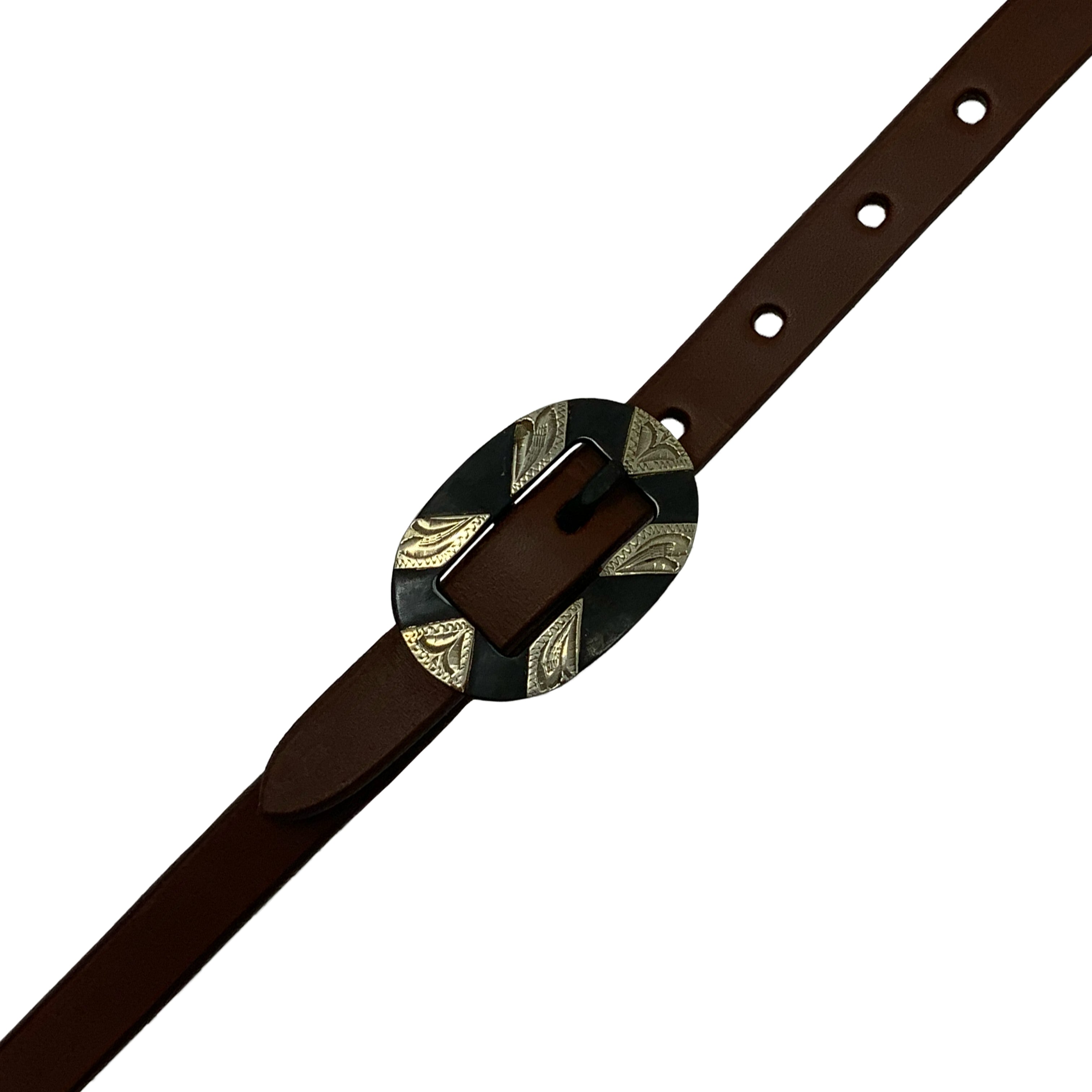 Showman Oiled Harness Split Ear Headstall With Antique Silver Bar Buckle