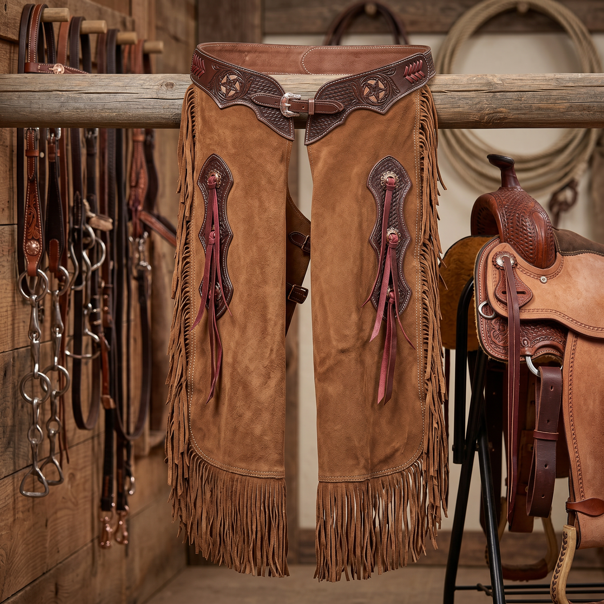 Showman Cedarwood Chinks tack-room product photo for western leather chinks product page