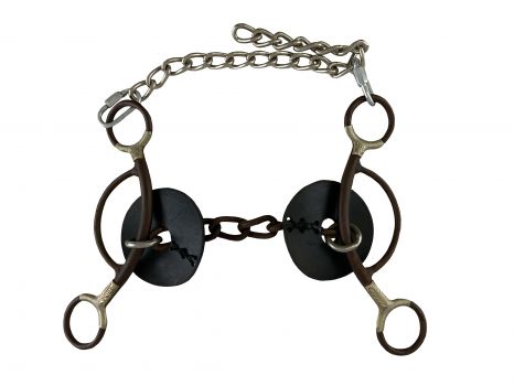 0132-1000: CIRCLE Y- Martha Josey Chain Mouth Brown Steel Bit w/ Silver Accents, this bit is used Bits Showman Saddles and Tack