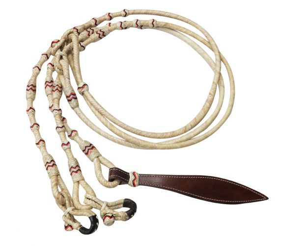 031: Showman ® Braided Natural Rawhide Romal Reins with Leather Popper Reins Showman