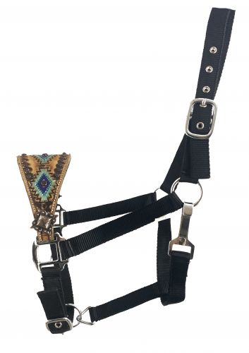 091: Showman ® Adjustable nylon bronc halter with hand painted southwest design nose band Bronc Halter Showman