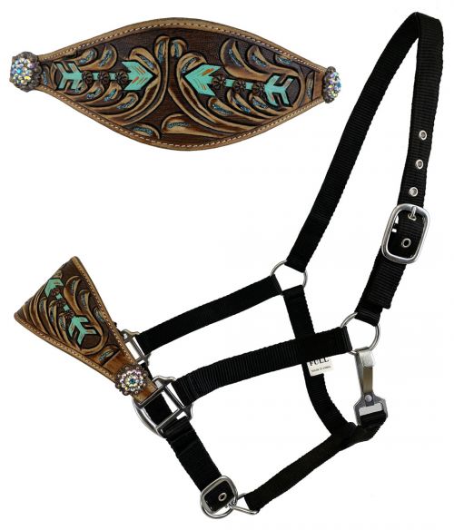 093: Showman ® Adjustable nylon bronc halter with hand painted arrow design nose band on medium l Bronc Halter Showman