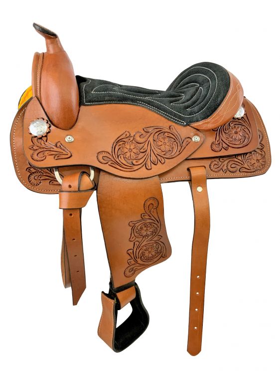 10", 12" Youth Western style pony saddle with floral tooled accents Default Shiloh