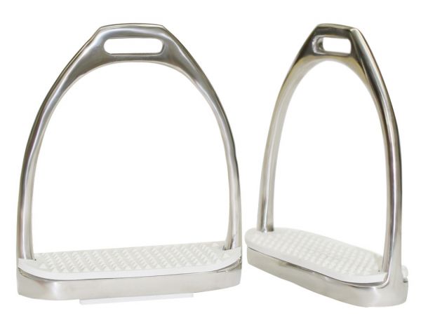 1002-4: Showman ® 4" stainless steel English irons with white rubber tread Stirrups Showman