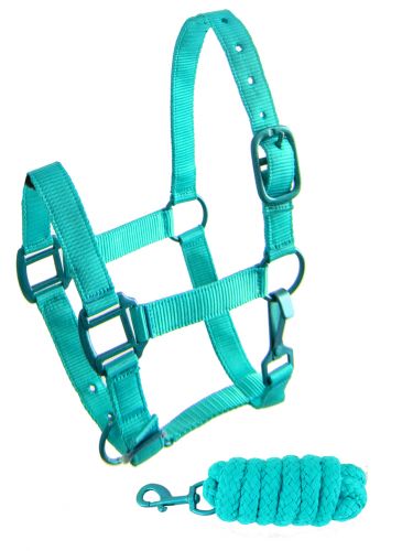 101HLP: Showman ® Pony triple ply nylon halter and lead rope with matching powder coated hardware Pony Halter Showman