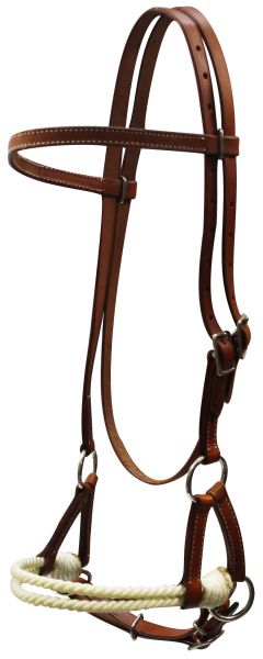 1101: Leather double stitched side pull with double rope nose Headstall Showman Saddles and Tack