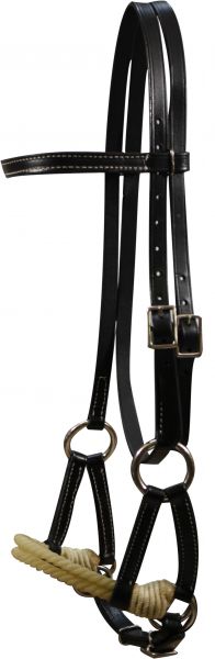 1101: Leather double stitched side pull with double rope nose Headstall Showman Saddles and Tack