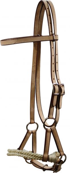 1101: Leather double stitched side pull with double rope nose Headstall Showman Saddles and Tack
