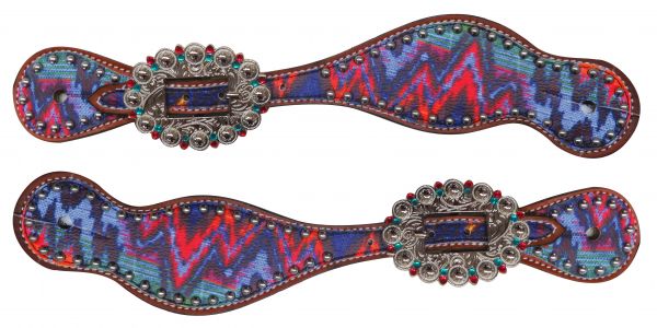 11073: Showman® Brushed chevron overlay spur straps Spur Straps Showman