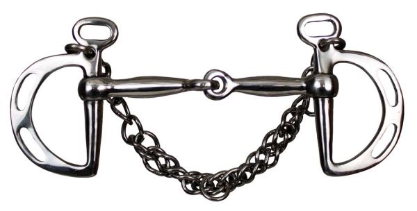 11139: Showman ® stainless steel snaffle mouth slotted kimberwick with 5" mouth Bits Showman