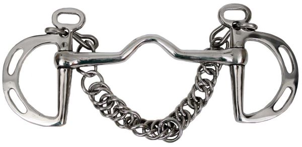 11145: Showman ® stainless steel slotted Kimberwick with 5" medium port mouth Bits Showman