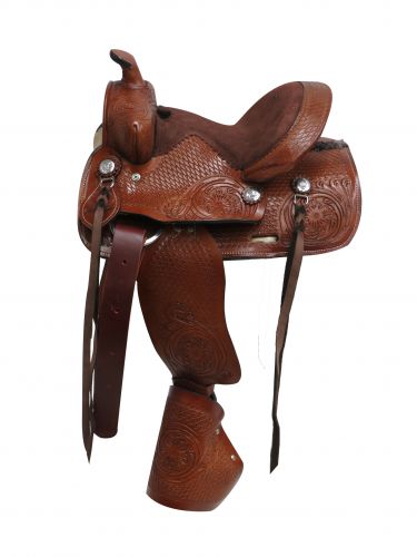 11210: 10" Double T pony saddle with tapedero stirrups Pony Saddle Double T