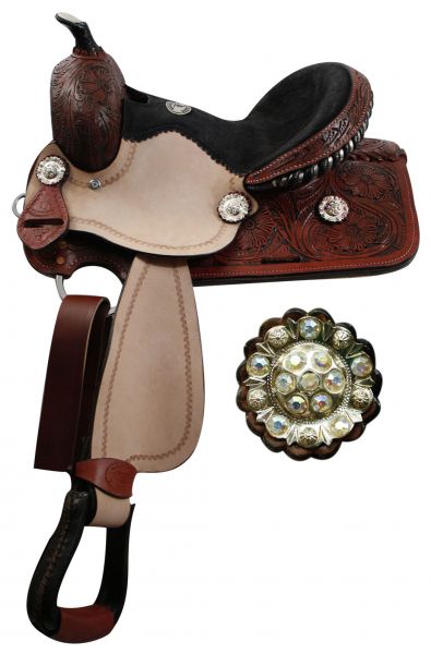 119912: 12" youth Double T barrel saddle with fully tooled pommel, skirts and cantle Youth Saddle Double T