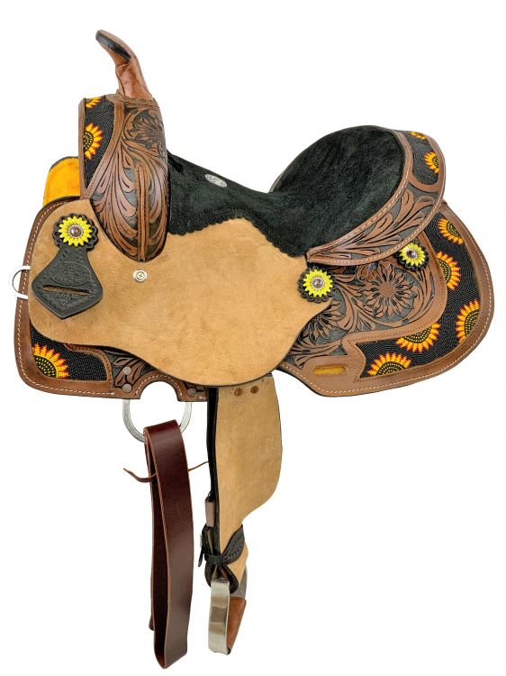 12" Double T Saddle with Sunflower Beading and Conchos Youth Saddle Shiloh