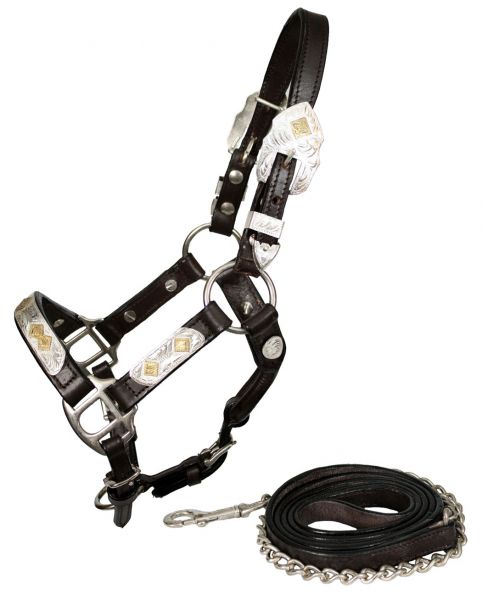 1216M: Showman ® leather mini size silver show halter Show Halter Showman