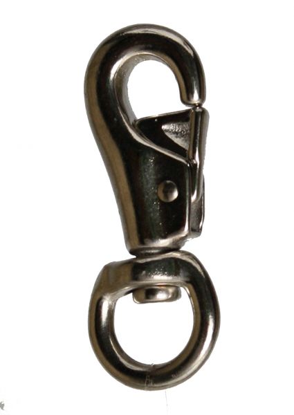 12502: 7/8" x 4" Nickel plated bull snap with round swivel eye Primary Showman Saddles and Tack