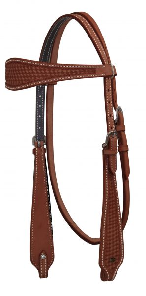 12861: Showman ® Argentina Cow Leather Headstall with Basketweave Tooling Headstall Showman