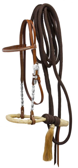 12963: Showman ® Show bosal headstall with nylon mecate reins Headstall Showman