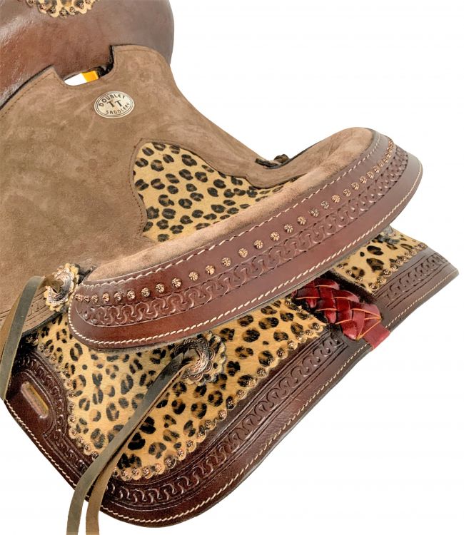 13" Double T Hard Seat Barrel style saddle with Cheetah Seat Barrel Saddle Shiloh