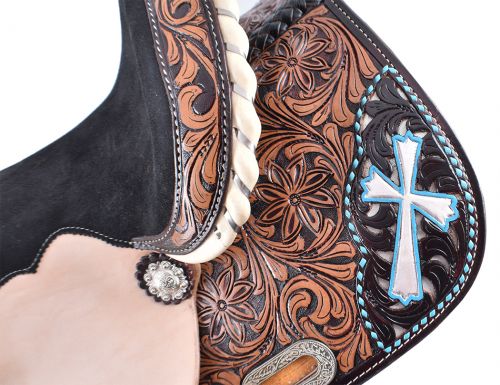 13" Hand Painted Cross Design Double T Barrel Saddle 530113 Youth Saddle Double T