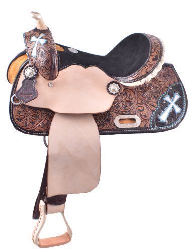 13" Hand Painted Cross Design Double T Barrel Saddle 530113 Youth Saddle Double T