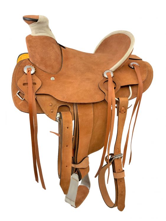 13" Wade Style Rough Out Youth Saddle with rawhide accents Default Shiloh