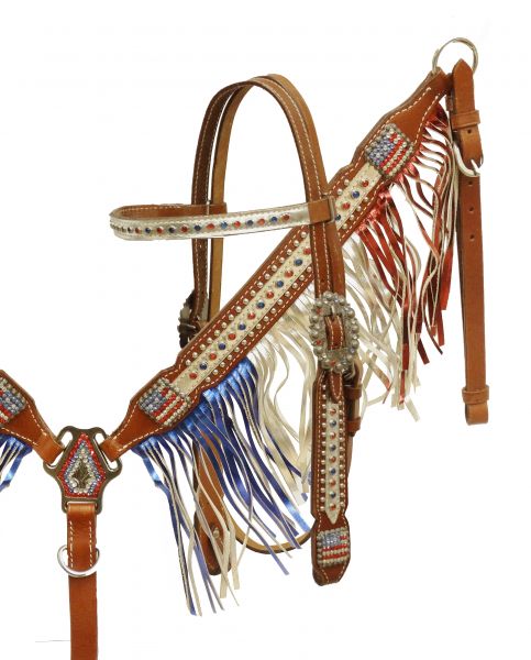 13041: Showman® Patriotic metallic fringe headstall and breast collar set Headstall & Breast Collar Set Showman