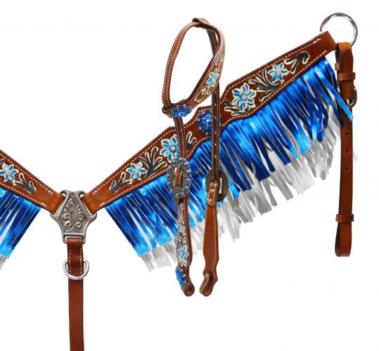 13072: Showman ® Metallic fringe headstall and breast collar set Headstall & Breast Collar Set Showman