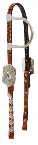 13120: Showman ® Tooled Argentina cow leather show headstall with silver ear Headstall Showman