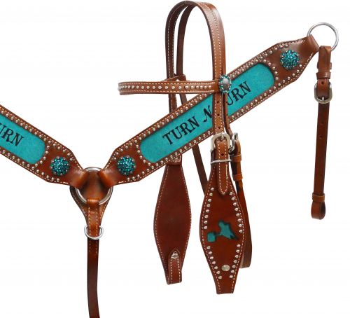 13163: Showman ® " Turn N Burn" headstall and breast collar set Headstall & Breast Collar Set Showman