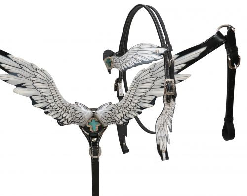 13239: Showman ® Angel wing headstall and breast collar set Headstall & Breast Collar Set Showman