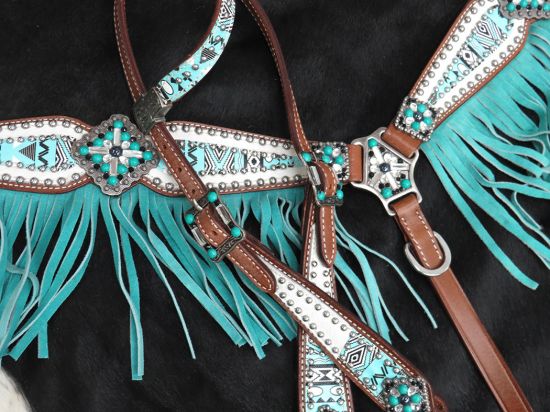 13275: Showman ® " Arctic Aztec" Headstall and breast collar set Headstall & Breast Collar Set Showman