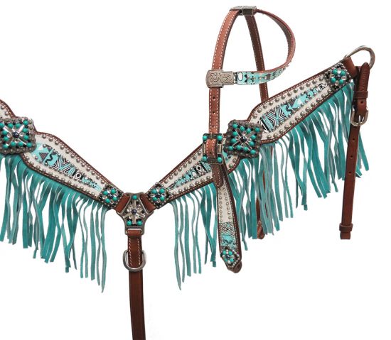13275: Showman ® " Arctic Aztec" Headstall and breast collar set Headstall & Breast Collar Set Showman