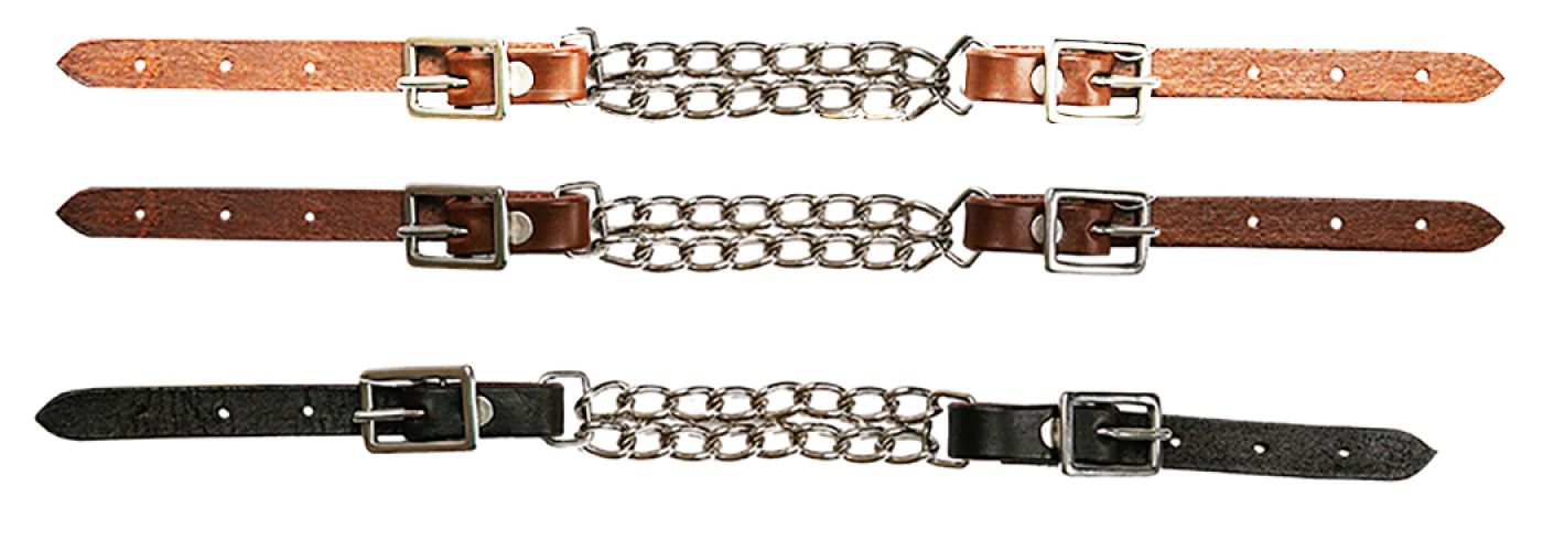1328: Showman ® Fully adjustable end double chain leather curb chain Bits Showman