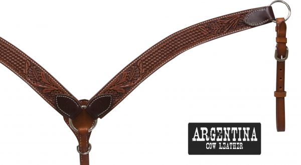 13483: Showman ® Argentina cow leather tooled breast collar Breast Collar Showman
