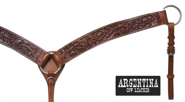 13484: Showman ® Argentina cow leather tooled breast collar Breast Collar Showman