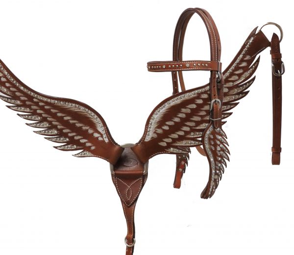 13537: Showman ® Angel wing headstall and breast collar set Headstall & Breast Collar Set Showman