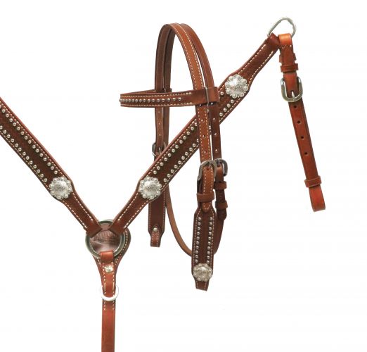 13592: Showman ® PONY headstall and breast collar set with silver conchos Headstall & Breast Collar Set Showman