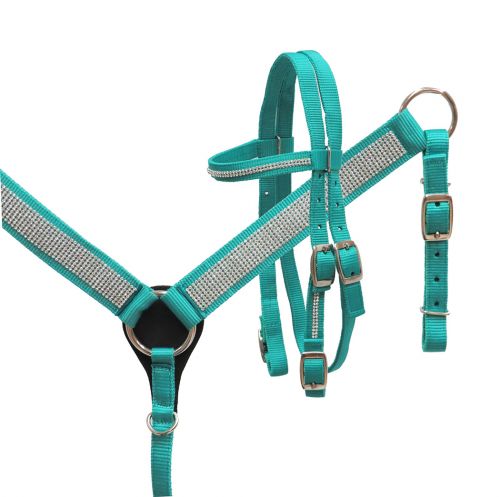 13621: Headstall adjusts 25" to 32" bit loop to bit loop Headstall & Breast Collar Set Showman
