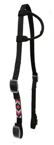 13642: Showman ® Nylon headstall with beaded cheek Headstall Showman