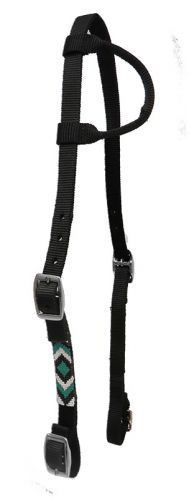 13642: Showman ® Nylon headstall with beaded cheek Headstall Showman